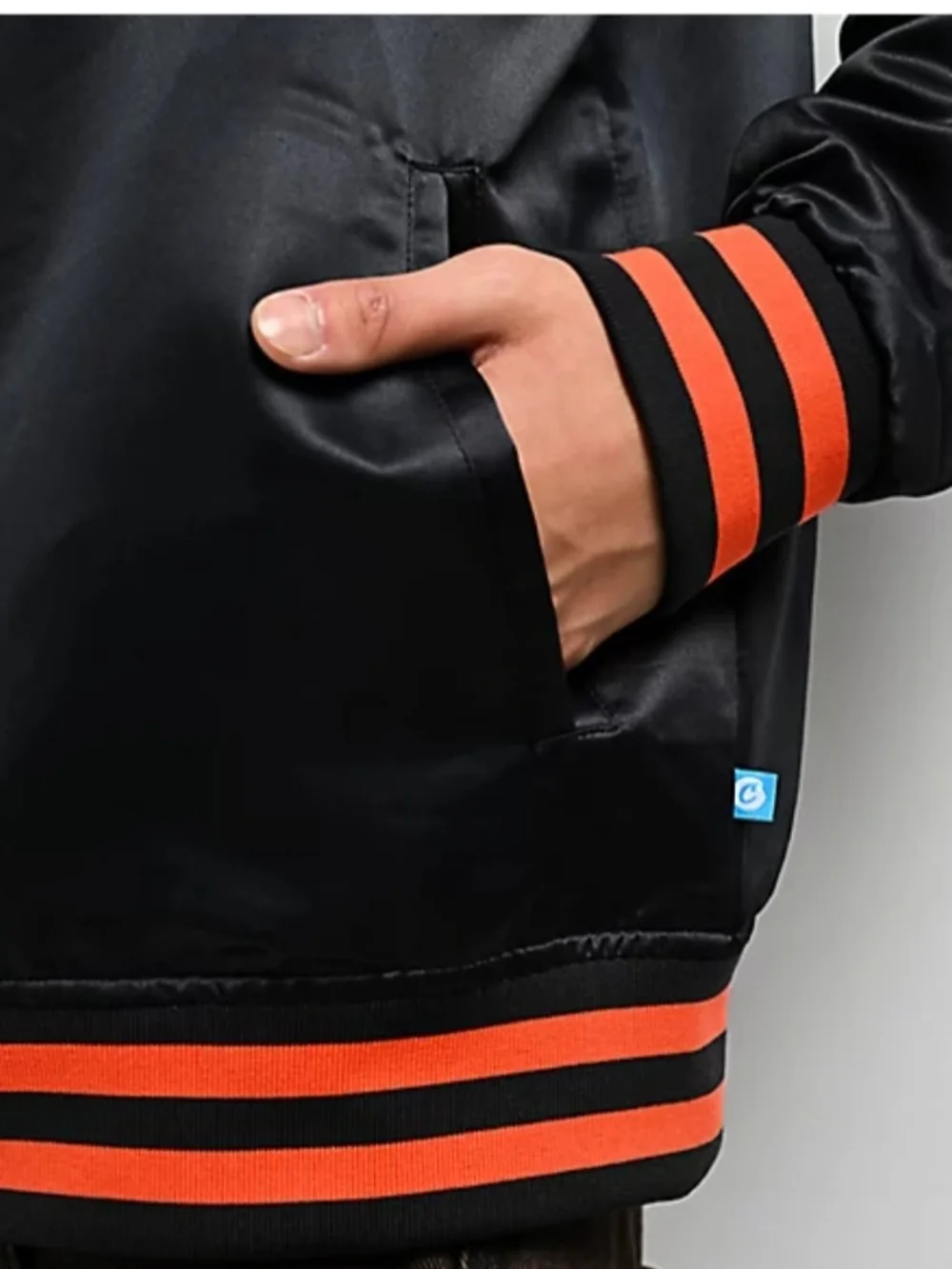 Cookies Black/Orange Satin Jacket with  and White Script Sizes S /M/L New $85 - Picture 4 of 9